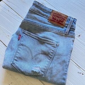 Levis 721 High Rise Skinny Jeans Light Wash Distressed Ripped Denim Womens 31